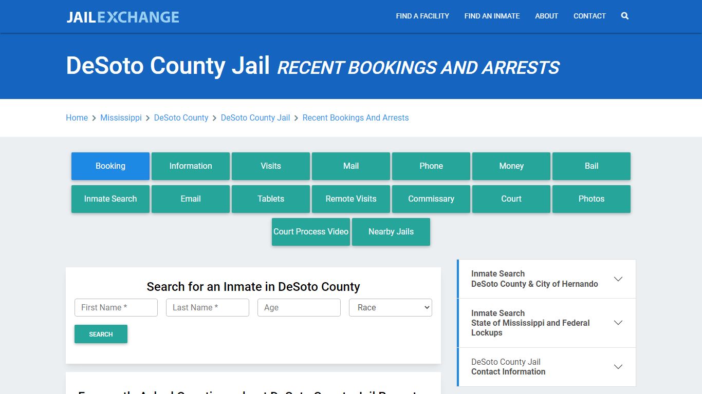 DeSoto County Jail MS Recent Arrests and Bookings - Jail Exchange